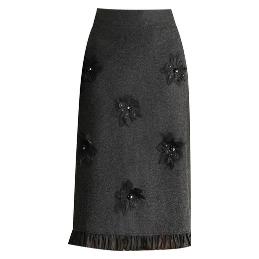 YGLR-A071-Y时尚花边+手工花半身裙高腰包臀裙中长款针织毛线裙包臀裙 商品图4