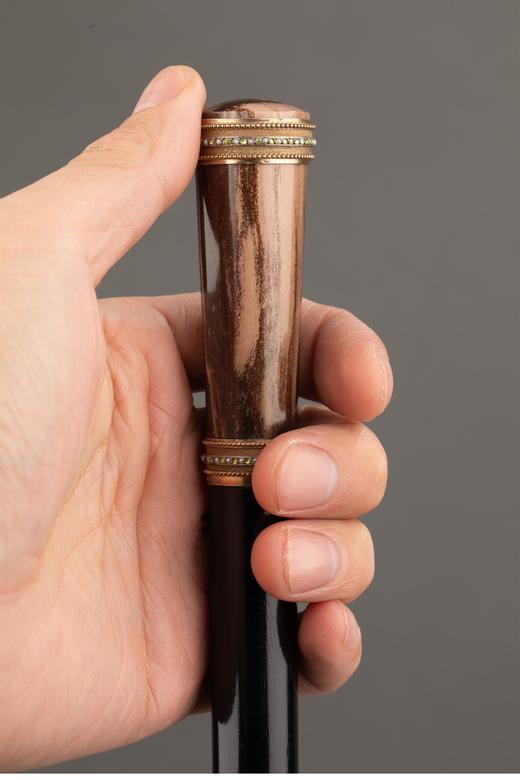 独角鹿西洋古董 1880-1910年代欧洲出品铜鎏金镶嵌珍珠及橄榄石杖柄硬木绅士手杖 商品图2