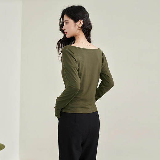 高级感气质针织长袖T恤女春季新款抽褶收腰百搭打底衫V0240061 商品图4