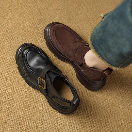 【预售5天】厚底增高真皮小皮鞋，英伦风松糕皮带扣单鞋SSS&M2425 商品图2