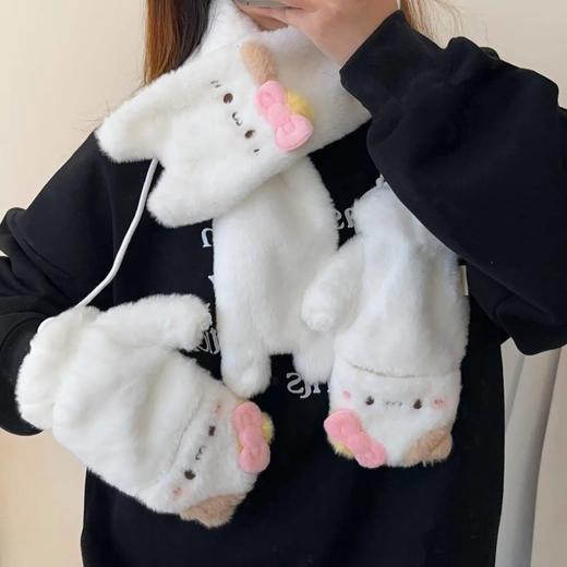 【可爱少女心！毛绒手套】围巾女新款冬季学生骑行挂脖加绒加厚防寒五指手套。rc 商品图0