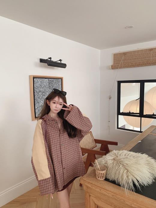 金蘑菇菇  秋天需要一点安可拉红 /大格子衬衫 配色也很复古 红+卡其 洋气又高級 商品图5