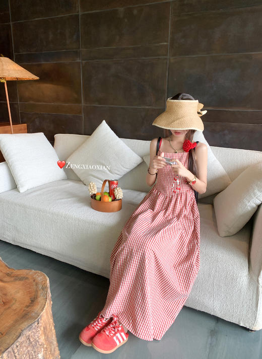 <曾小咸推荐>4.7现货秒杀！法式复古红色格子吊带连衣裙 日常199.99 立减110 秒杀89.99！ 商品图10