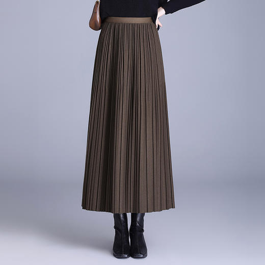 QYM ZS5501毛呢百褶裙高腰显瘦垂感压褶单层半身裙 商品图2