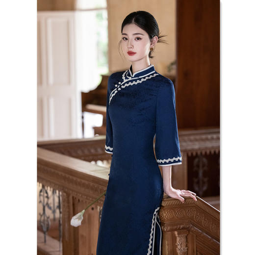 GX复古国风绸缎提花长款倒大袖旗袍2025秋季新款日常宽松中袖旗袍裙 商品图2