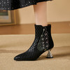 【预售5天】秋冬新款单靴时尚烫钻孔雀纹羊皮银色酒杯跟中跟真皮短靴女SY&611 商品缩略图2
