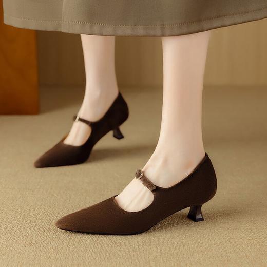 【预售5天】复古尖头浅口单鞋女新款真皮一字扣百搭气质细跟玛丽珍高跟鞋DB&M6187 商品图1