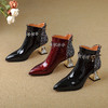 【预售5天】秋冬新款头层牛皮马丁靴女短靴粗跟尖头酒红色时尚超洋气女靴XME&898-806 商品缩略图4
