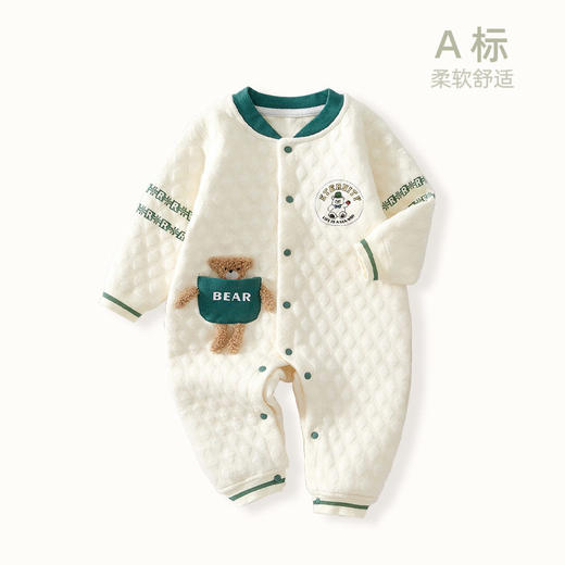 婴儿衣服秋季a类男宝宝满月服连体衣baby夹丝保暖新生儿包屁衣 商品图0