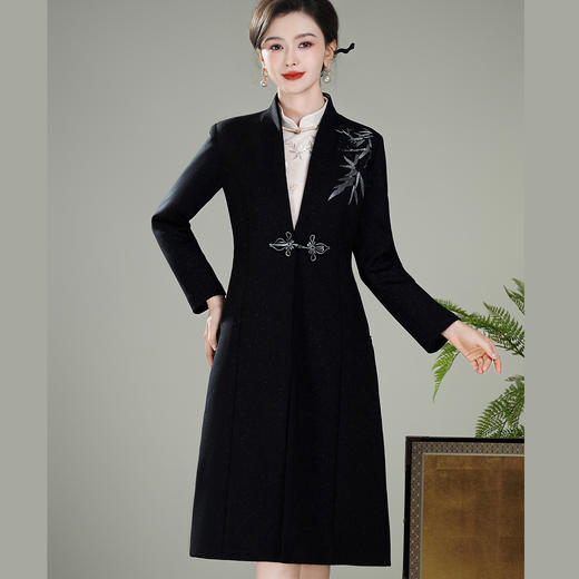 【夜竹】新中式国风刺绣花，中长款旗袍大衣风衣外套XGT-T25137 商品图2