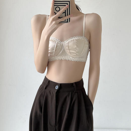 【2件超值装！】法式蕾丝内衣女绸缎小胸聚拢不空杯 无钢圈半杯裹胸舒适透气文胸罩 商品图0