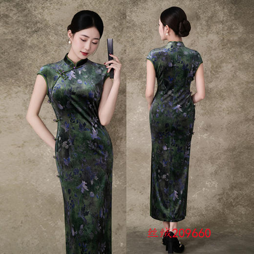 GX复古国风长款坎肩袖丝绒旗袍2025初秋新款时尚改良修身显瘦旗袍裙 商品图3