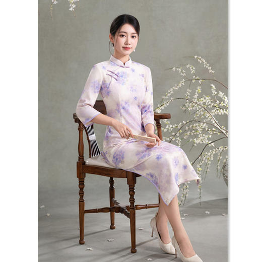 GX复合加绒年轻款长款七分袖旗袍2025秋冬新款改良中式日常修身旗袍 商品图2