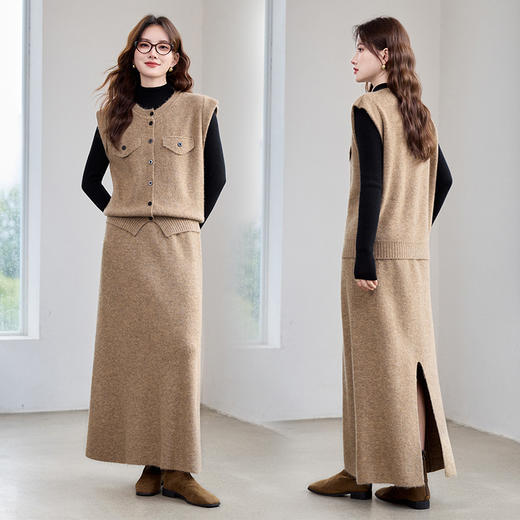 HR YBER603洋气时尚百搭通勤款圆领显瘦单排扣三件套裙 商品图3