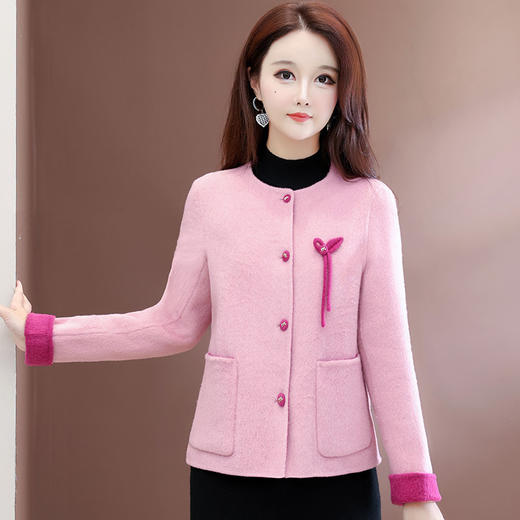 QYM 25YS32-Y正反两面穿双面毛呢外套气质优雅洋气单排扣休闲呢子上衣 商品图0
