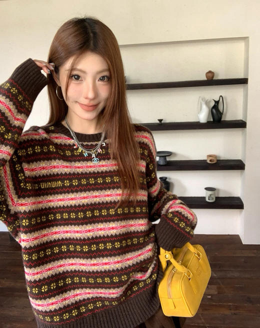 缪缪25FW秋冬新款 费尔岛复古撞色提花针织毛衣（DQJ*MM） 商品图3