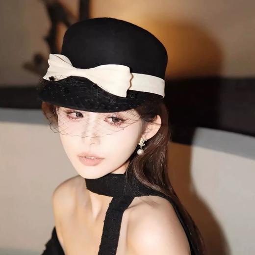 蝴蝶结装饰纱网羊毛马术帽(COCO) 商品图0