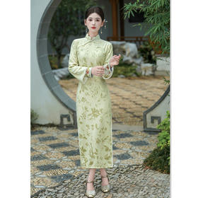 GX时尚改良新中式长款加绒双袖旗袍2025秋季新款国风单层旗袍