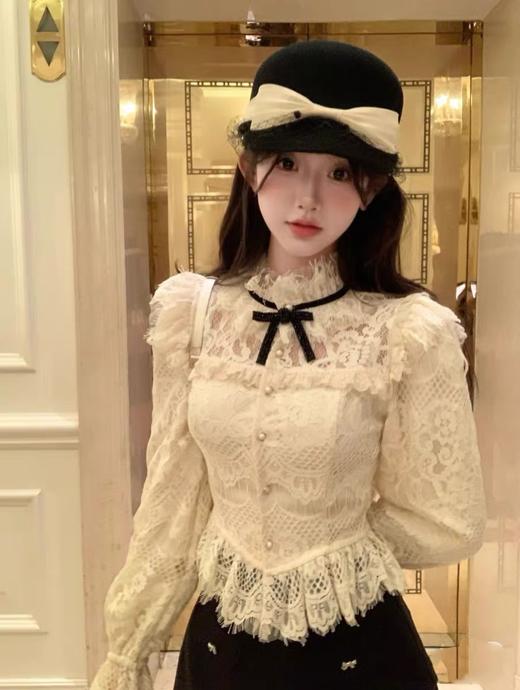 蝴蝶结装饰纱网羊毛马术帽(COCO) 商品图2