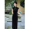 GX黑色丝绒长款绣花无袖旗袍2025初秋新款时尚改良中式港风气质旗袍 商品缩略图3