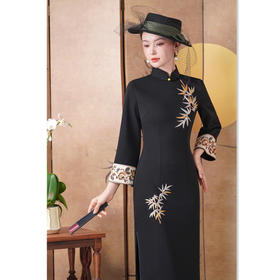 GX刺绣时尚拼接长款倒大袖加绒旗袍2025秋季新款改良新中式超柔旗袍