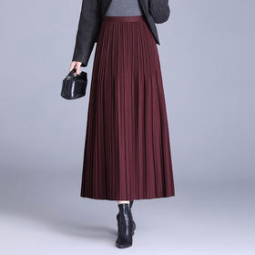 QYM ZS5501毛呢百褶裙高腰显瘦垂感压褶单层半身裙