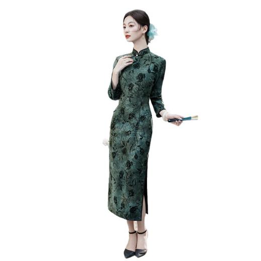 GX牛奶丝植绒长款七分袖旗袍2025秋季新款复古中国风旗袍 商品图4