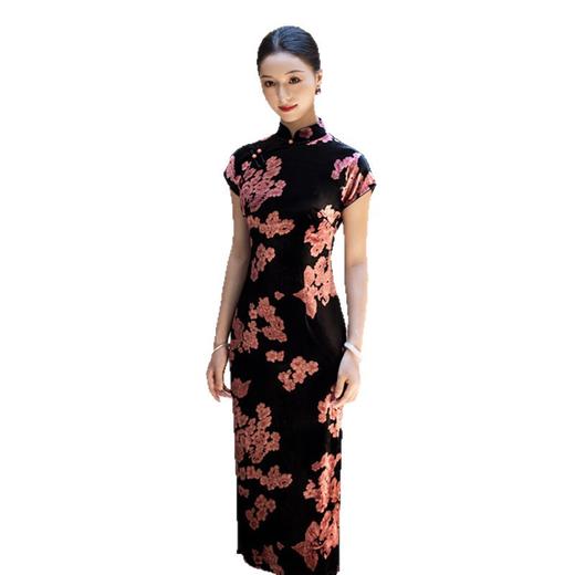 GX丝绒坎肩袖长款半开襟侧拉链旗袍2025秋季新款复古国风中式旗袍裙 商品图4