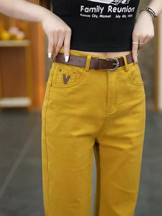 姜黄色牛仔直筒裤女2025年春秋季新款高腰小个子显瘦宽松阔腿裤子 商品图1