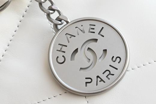 GZ232-香奈儿 菱格纹皮穿链大容量 小牛皮白缝线拼银色金属购物袋手提单肩包 -（LH*MM） 商品图5