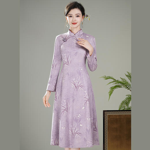 【紫仙】麂皮绒复古长袖，新中式国风旗袍连衣裙XGT-Q25121 商品图3