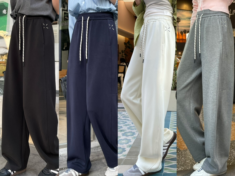 原单新款宽松紧腰抽绳垂感休闲直筒弯刀阔腿卫裤