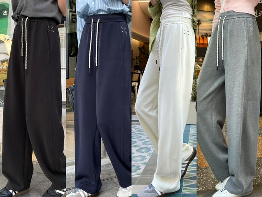 原单新款宽松紧腰抽绳垂感休闲直筒弯刀阔腿卫裤 商品图0