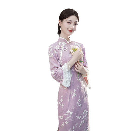 GX时尚改良新中式长款倒大袖少女款旗袍2025秋季新款针织复古旗袍裙 商品图4