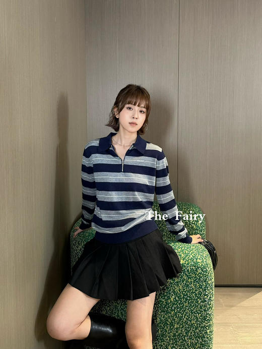 缪缪 25FW早秋新款 条纹半拉链羊绒Polo衫（DQJ*MM） 商品图3