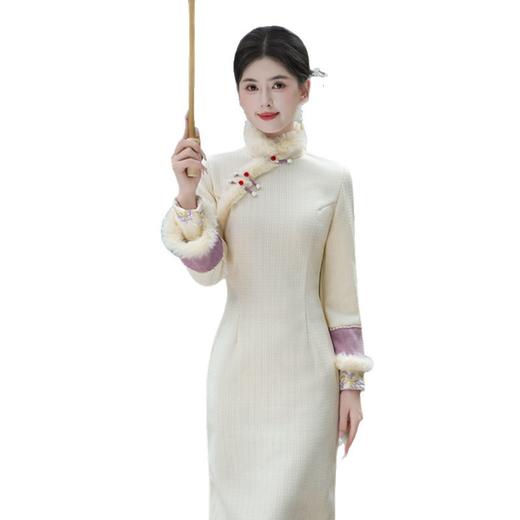 GX素雅立领改良长袖旗袍2025秋冬新中式年轻款女加绒加厚旗袍连衣裙 商品图4