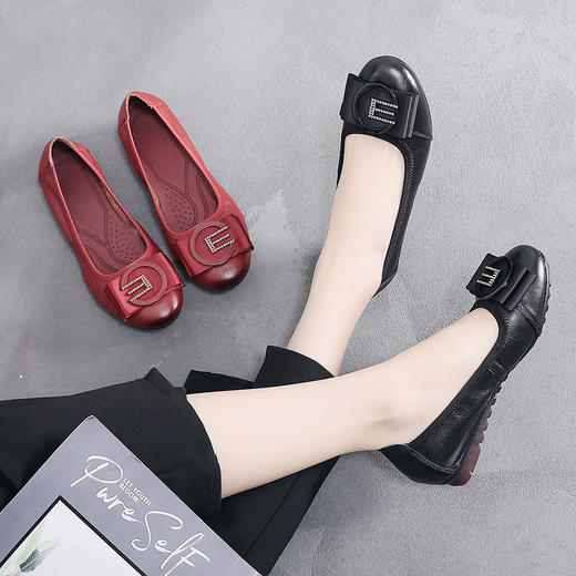 春秋妈妈鞋软底四季单鞋，舒适浅口平底皮鞋中老年花朵跳舞鞋MLD6881 商品图0