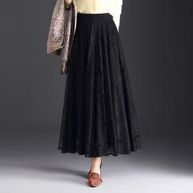 QYM 2308-Y两面穿蕾丝裙大摆长裙纱网百褶半身裙