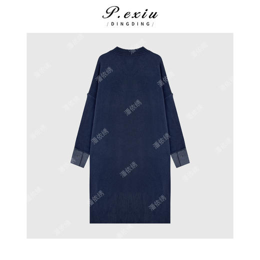 04-4潘依绣丁丁宠粉100%美丽诺羊毛拼接假两件V领针织连衣裙 C057 商品图2