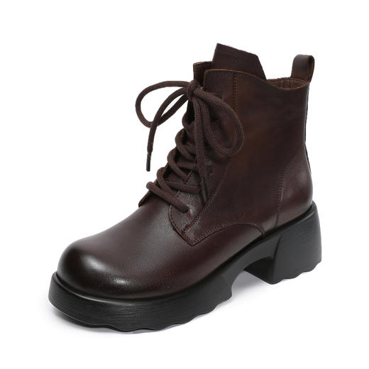 ZM258616 2025秋季新款真皮复古厚底英伦粗跟马丁短靴女轻奢增高小众皮靴子 商品图4