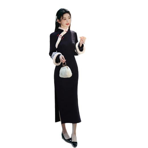 GX针织提花长款倒大袖旗袍2025秋冬新款改良新中式年轻少女长袖旗袍 商品图4