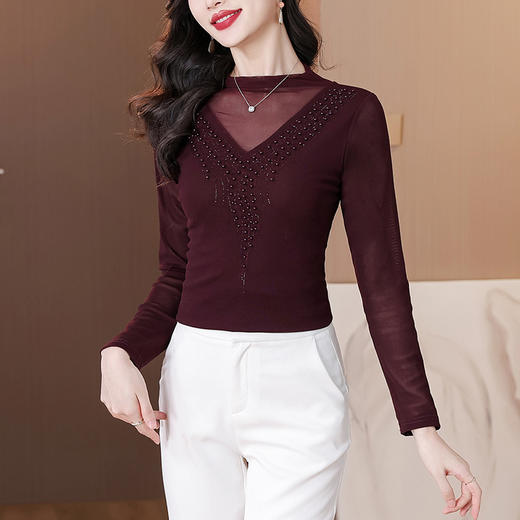打底衫网纱烫钻，气质洋气妈妈装显瘦长袖上衣KQL-D36M8318 商品图2
