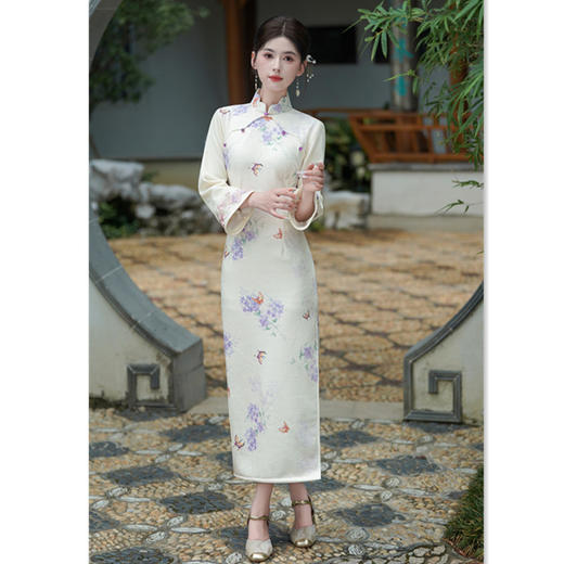 GX时尚年轻少女款清荷绒长款长袖旗袍2025秋季新款日常可穿加绒旗袍 商品图0