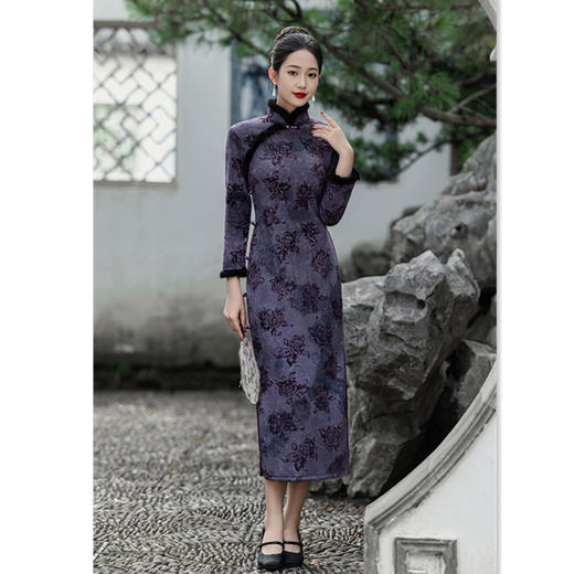 GX老上海复古中国风针织扎染长款长袖旗袍2025秋冬款复古民族风旗袍 商品图2