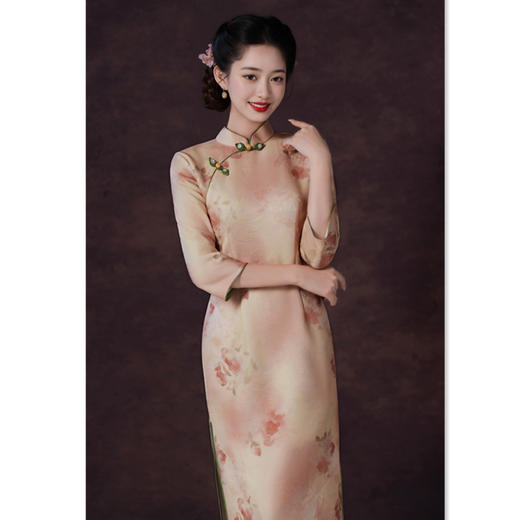 GX复古中国风长款七分袖旗袍2025秋冬新款改良中式年轻款旗袍连衣裙 商品图3