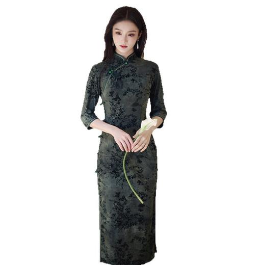 GX复古中国风扎染单层长款七分袖旗袍2025秋新款弹力中式旗袍 商品图4