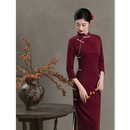 GX喜婆婆妈妈婚宴长款旗袍2025秋冬新款洋气七分袖旗袍连衣裙 商品图0