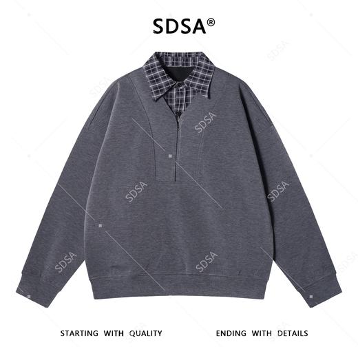 SDSA男士秋冬新款痞帅男装潮牌半拉链拼接翻领卫衣百搭宽松上衣 商品图1