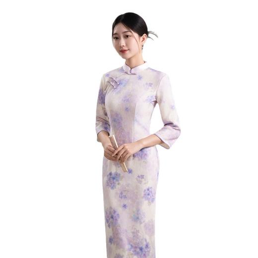 GX复合加绒年轻款长款七分袖旗袍2025秋冬新款改良中式日常修身旗袍 商品图4