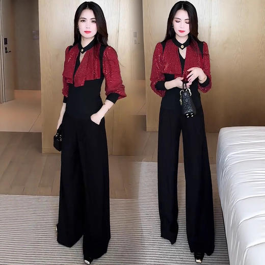 时尚套装女2025秋季新款时髦洋气显瘦长袖打底衫阔腿裤气质两件套 商品图3